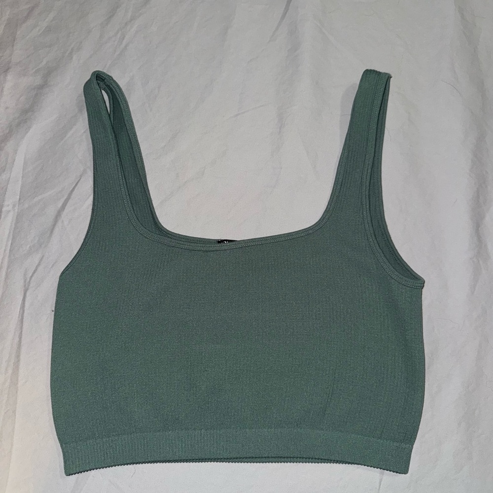 Zara Green Fitted Crop Tank Top